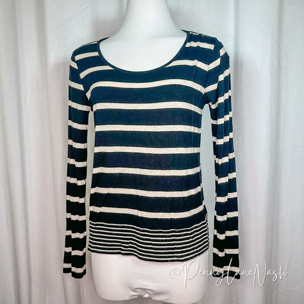 Olive & Oak Long Sleeve Stripe High Low Shirt Top - Picture 1 of 6